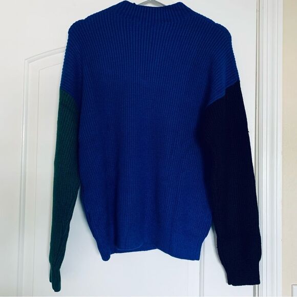 NWT Area Stars Blue Green & Black Color Block Mock Neck Knit Oversized Sweater M - Picture 9 of 9
